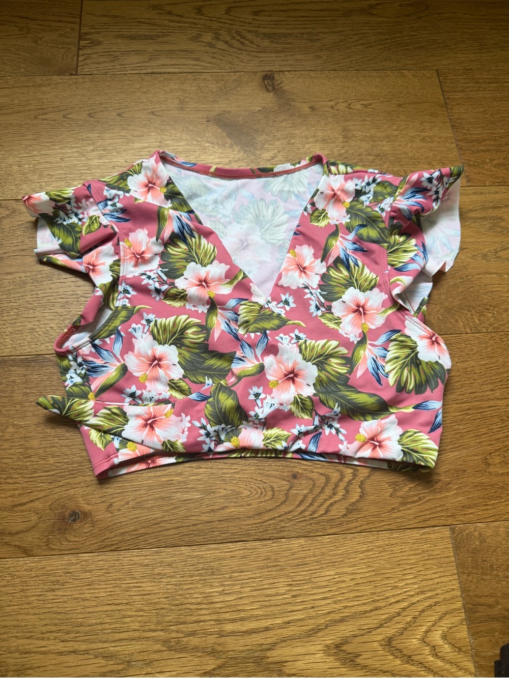 Floral Pink Tropical Wrap swim top